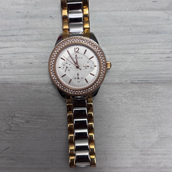 Bulova Silver and Gold Two-Tone Watch with Crystal Accents - Picture 1 of 9